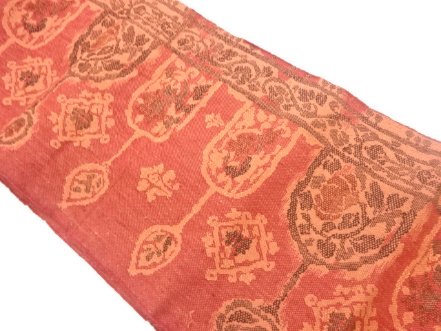 手織り真綿紬抽象花唐草模様織出し名古屋帯